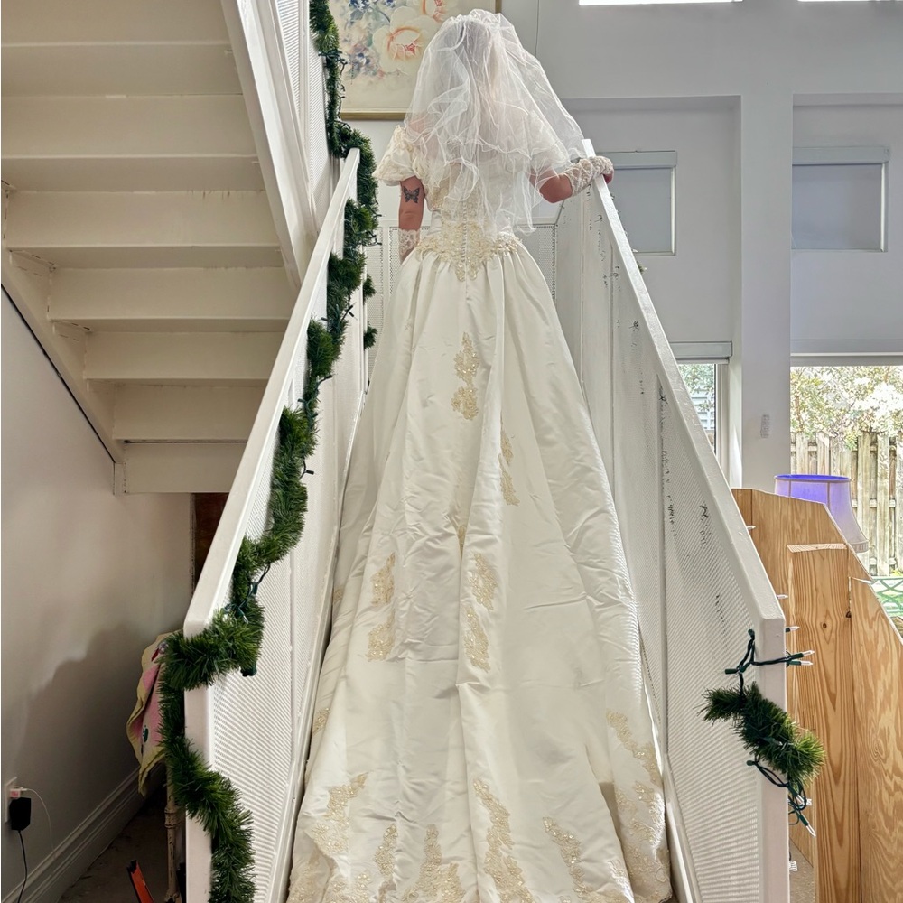 Elegant White and Gold Wedding Dress
